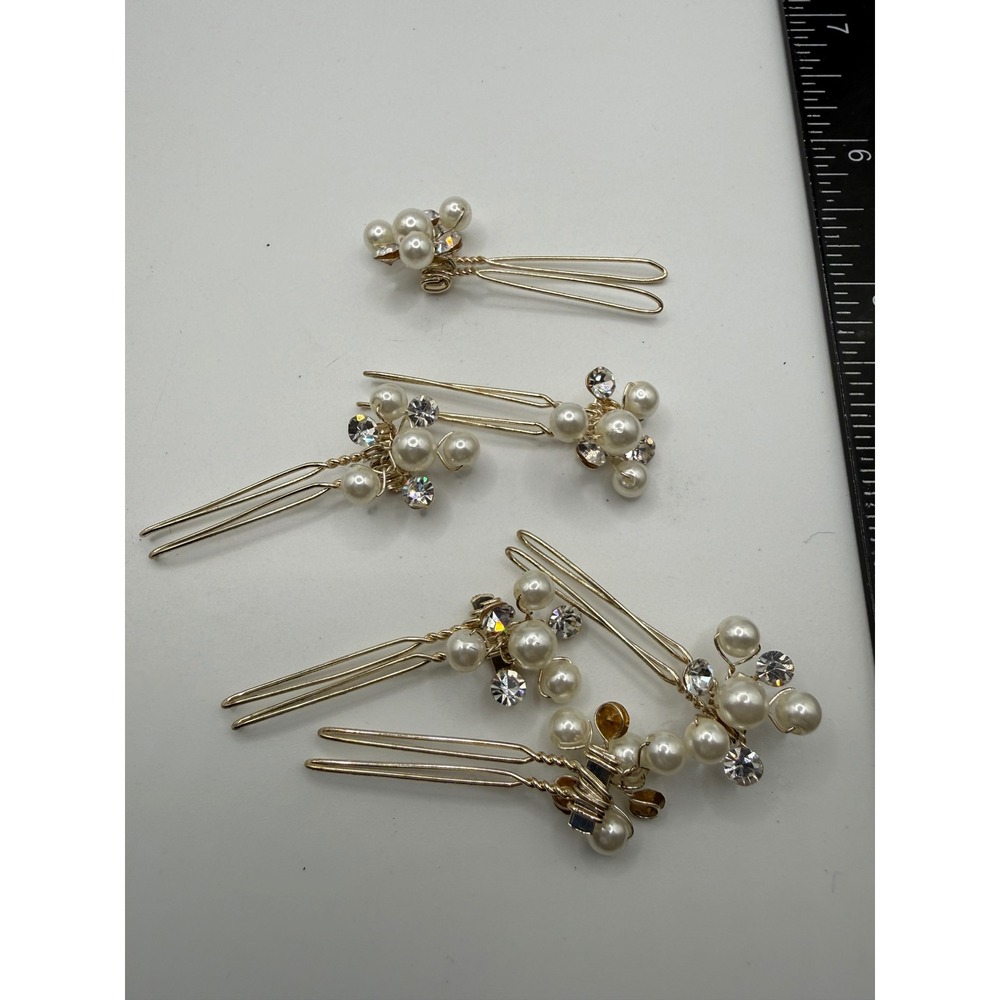 Set of 5 Gold Tone Faux‎ Pearl Rhinestone Bridal Hair Pins Wedding Accessories